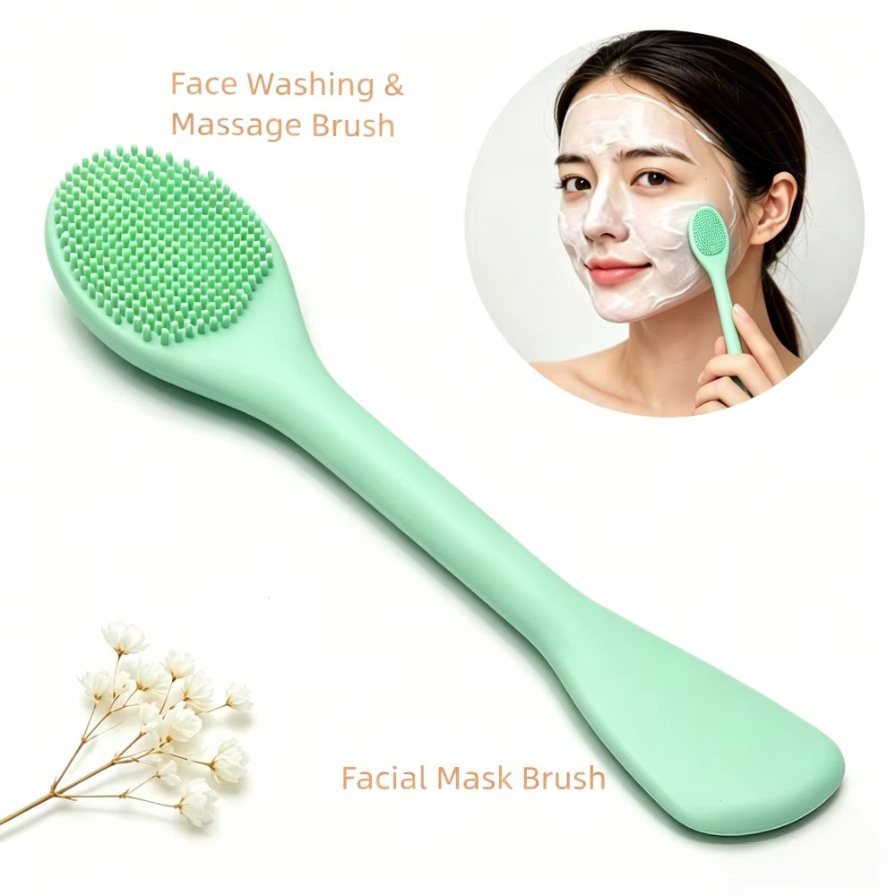 In-Stock Hand Held Double-Headed Silicone Facial Mask & Fan Brush Waterproof for Cleansing and Makeup Application