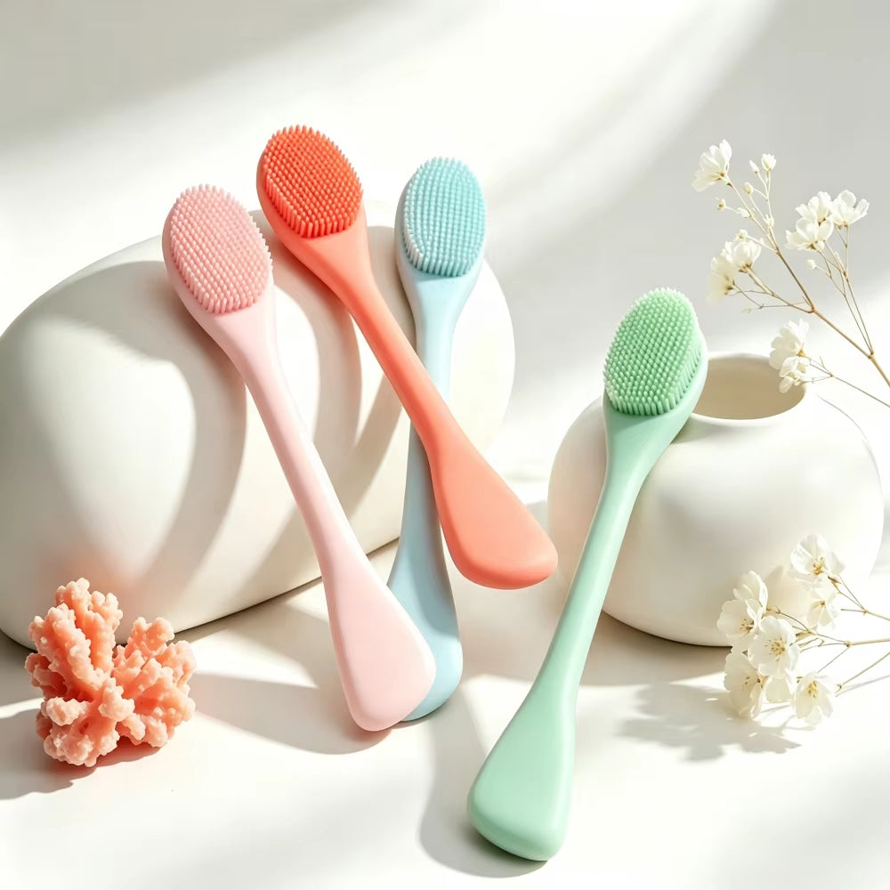 In-Stock Hand Held Double-Headed Silicone Facial Mask & Fan Brush Waterproof for Cleansing and Makeup Application