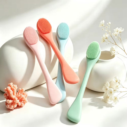 In-Stock Hand Held Double-Headed Silicone Facial Mask & Fan Brush Waterproof for Cleansing and Makeup Application